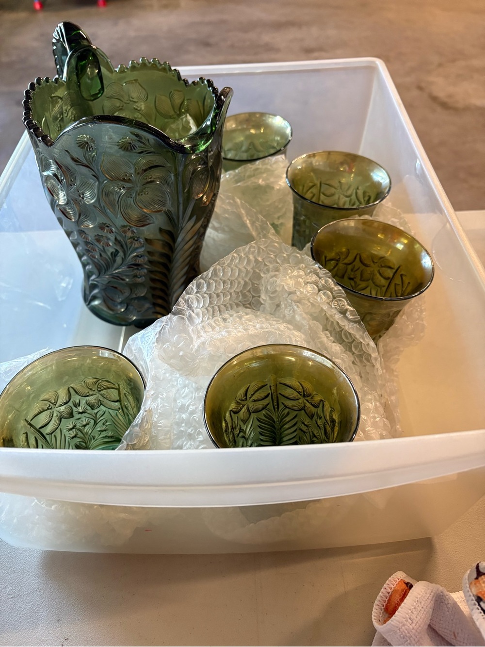 Pitcher and Tumbler Set
Vintage Imperial Green Carnival